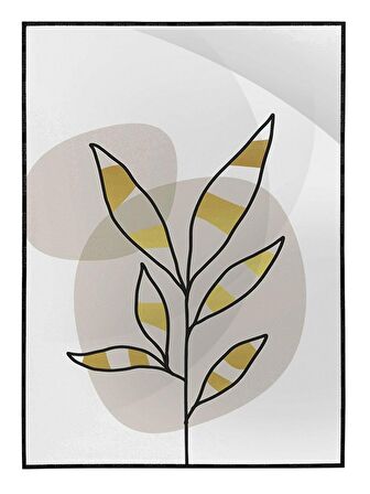 Shop365 Altın Gold Renkli Yapraklar ve Şekiller Modern Tablo Çerçeveli P-002617