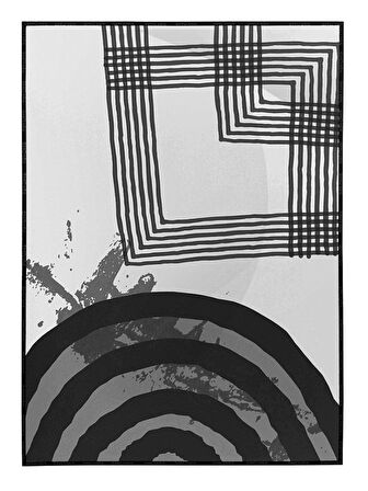 Shop365 Şekiller ve Çizgiler Gri Siyah Renkler Modern Dekoratif Tablo Çerçeveli P-002950