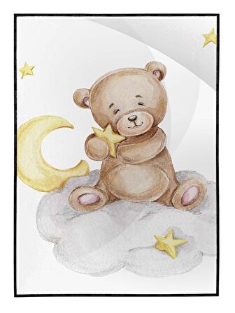 Shop365 Bulutların Üzerinde Elinde Yıldızla Sevimli Ayıcık Çocuk Illüstrasyon Poster P-002957