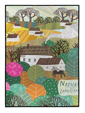 Shop365 Doğa Hayvanlar Evler Manzara Çocuk İllüstrasyon Tablo Çerçeveli P-003071