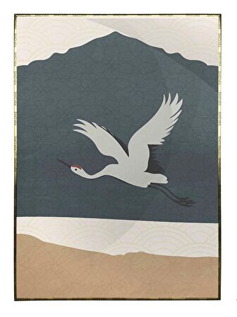 Shop365 Kuğu ve Dağ Manzara Toprak Renkler Modern İllüstrasyon Tablo Çerçeveli P-003159