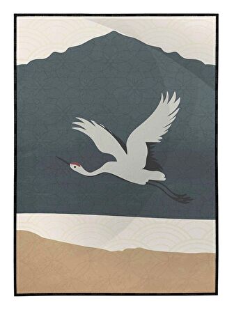 Shop365 Kuğu ve Dağ Manzara Toprak Renkler Modern İllüstrasyon Tablo Çerçeveli P-003159