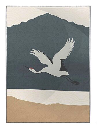 Shop365 Kuğu ve Dağ Manzara Toprak Renkler Modern İllüstrasyon Tablo Çerçeveli P-003159