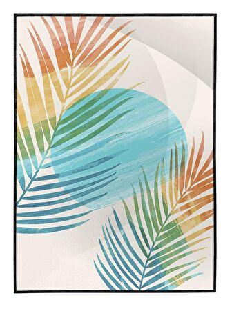 Shop365 Palmiye Yaprakları ve Ay Açık Tonlar Modern Tablo Çerçeveli P-003218