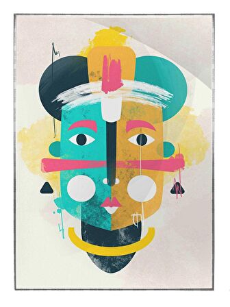 Shop365 Yüz Yüz Portre Geometrik Şekillerle İllüstrasyon Tablo Çerçeveli P-003226