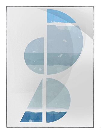 Shop365 Şekiller Desenler Çizgiler Mavi ve Gri Tonlar Modern Tasarım Tablo Çerçeveli P-003354