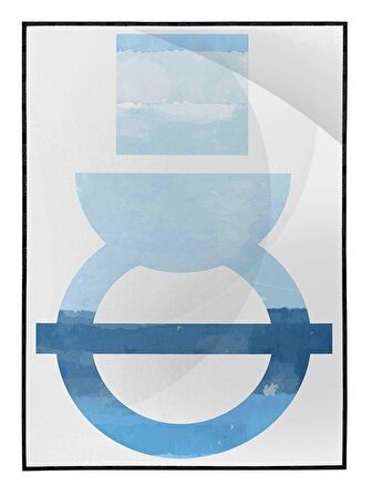Shop365 Şekiller Desenler Çizgiler Mavi ve Gri Tonlar Modern Tasarım Tablo Çerçeveli P-003356