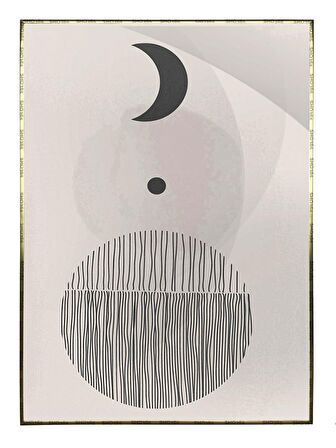 Shop365 Ay Şekiller Siyah Gri Renkler Modern Tablo Çerçeveli P-003389