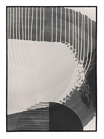 Shop365 Ay ve Şekiller Siyah Gri Renkler Modern Tablo Çerçeveli P-003398