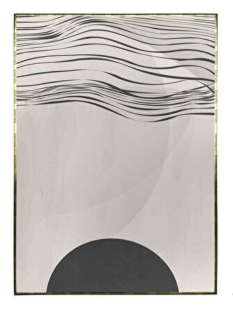 Shop365 Ay ve Çizgiler Siyah Gri Renkler Modern Tablo Çerçeveli P-003406