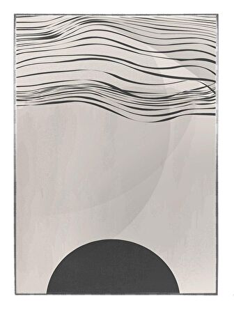 Shop365 Ay ve Çizgiler Siyah Gri Renkler Modern Tablo Çerçeveli P-003406