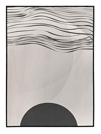 Shop365 Ay ve Çizgiler Siyah Gri Renkler Modern Tablo Çerçeveli P-003406