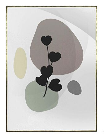 Shop365 Yapraklar ve Şekiller Karışık Renkler Modern Tablo Çerçeveli P-003462
