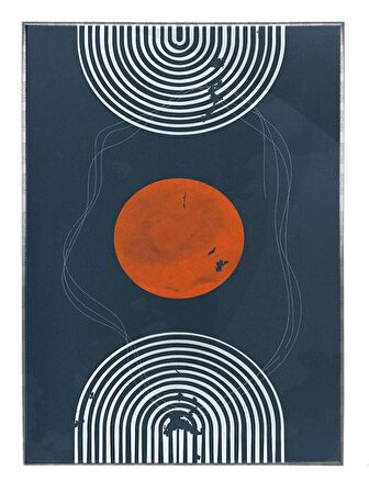 Shop365 Şekiller ve Çizgiler Mavi Turuncu Pastel Renkler Modern Tablo Çerçeveli P-003540