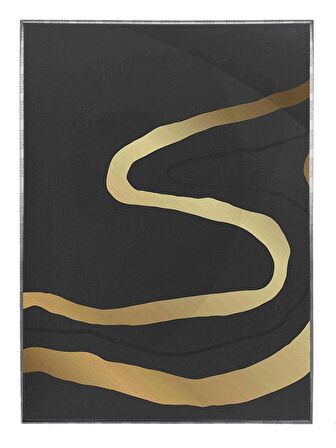 Shop365 Ay ve Şekiller Siyah Gold Altın Renkler Modern Tablo Çerçeveli P-003675