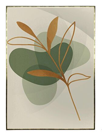 Shop365 Yapraklar ve Şekiller Yeşil ve Toprak Tonları Modern Tablo Çerçeveli P-003869