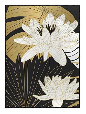 Shop365 Çiçekler Siyah Gold Altın Beyaz Renkler Modern Tablo Çerçeveli P-003891