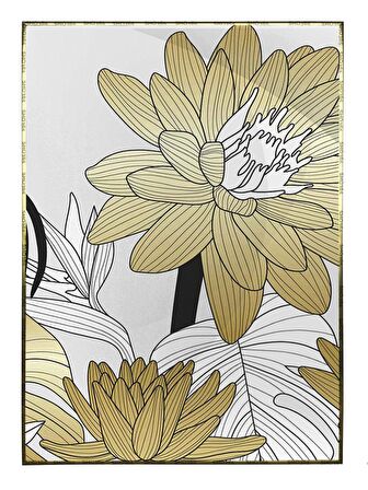 Shop365 Çiçekler Yapraklar Siyah Gold Altın Beyaz Renkler Modern Tablo Çerçeveli P-003901