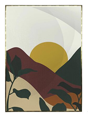 Shop365 Doğa Ay ve Güneş Palmiye Dağ Kum İllüstrasyon Tablo Çerçeveli P-003903