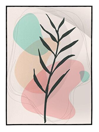 Shop365 Yaprak ve Şekiller Pastel Renkler Modern Tablo Çerçeveli P-004212