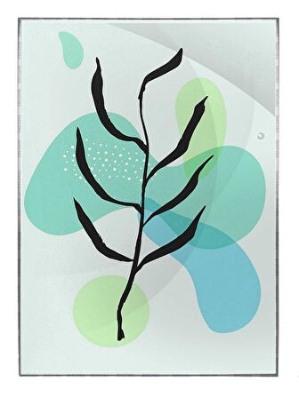 Shop365 Yaprak ve Şekiller Mavi Yeşil Renkler Modern Tablo Çerçeveli P-004215