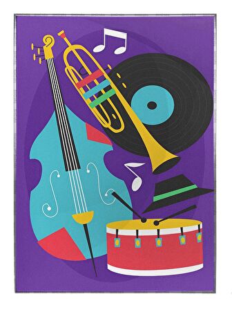 Shop365 Keman Klarnet Bas Davul Müzik Aletleri Mor Canlı Renkler Modern Tablo Çerçeveli P-004234