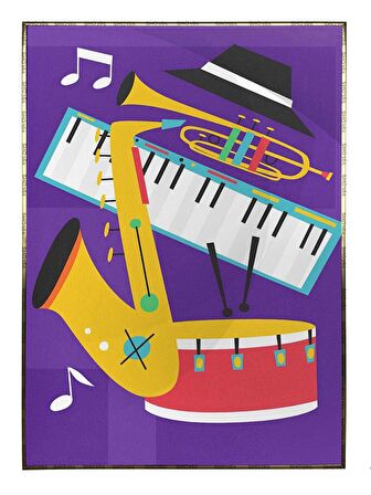 Shop365 Piyano Keman Klarnet Müzik Aletleri Mor Canlı Renkler Modern Tablo Çerçeveli P-004236