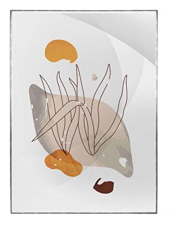 Shop365 Bitki Gri Turuncu Kırmızı Renkler Modern Tablo Çerçeveli P-004341