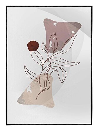 Shop365 Yapraklar Gri Turuncu Kırmızı Renkler İllüstrasyon Modern Tablo Çerçeveli P-004348