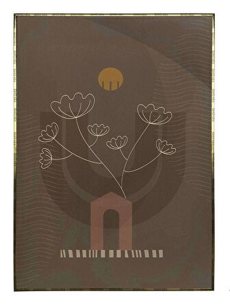 Shop365 Çiçek Kahverengi Sarı Turuncu Renkler Modern Tablo Çerçeveli P-004354