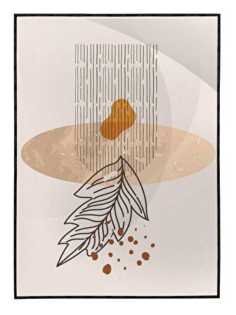 Shop365 Yapraklar Gri Turuncu Kırmızı Renkler Modern Tablo Çerçeveli P-004380