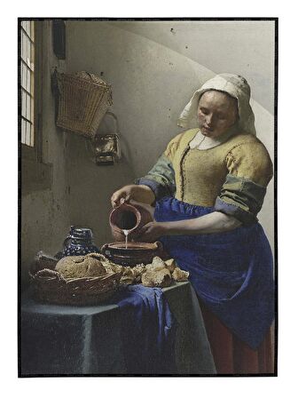 Shop365 Sütçü Kız Çalışırken Johannes Vermeer Yağlı Boya Görünümlü Tablo Çerçeveli P-004546