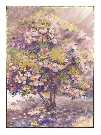 Shop365 Renkli Bahar Çiçekleri Yağlı Boya Görünümlü Dekoratif Tablo Çerçeveli P-004569
