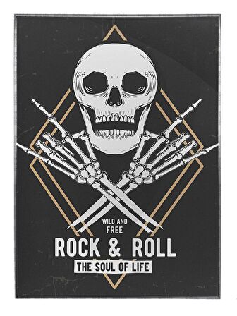Shop365 Kafatası Rock And Roll Müzik İllüstrasyon Tablo Çerçeveli P-004610