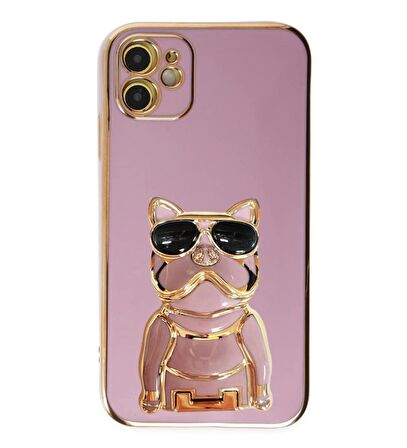 Gpack Apple iPhone 12 Kılıf Kamera Korumalı Köpek Desenli Standlı Silikon