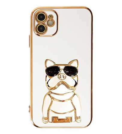Gpack Apple iPhone 12 Kılıf Kamera Korumalı Köpek Desenli Standlı Silikon