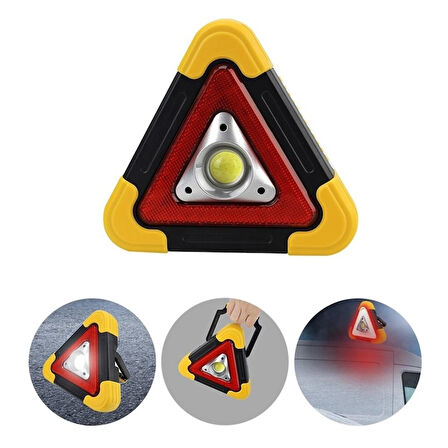 Şarjlı Üçgen Uyarı Lambası - 500 Lümen COB LED Çalışma Işığı, Acil Durum ve Tamir Lambası