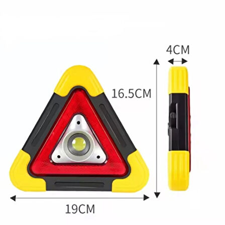 Şarjlı Üçgen Uyarı Lambası - 500 Lümen COB LED Çalışma Işığı, Acil Durum ve Tamir Lambası