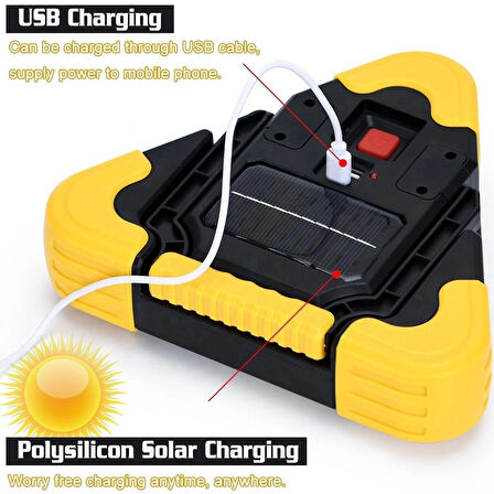 Şarjlı Üçgen Uyarı Lambası - 500 Lümen COB LED Çalışma Işığı, Acil Durum ve Tamir Lambası