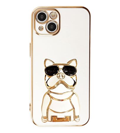 Gpack Apple iPhone 14 Kılıf Kamera Korumalı Köpek Desenli Standlı Silikon