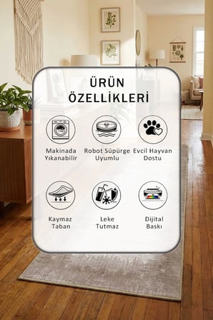 Salon Mutfak Yatak Odası Dijital Baskı Yolluk Halı Açık Gri