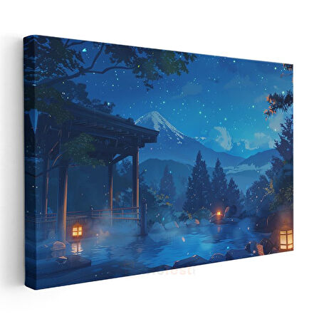 Gece Kaplıcası - Yıldızlı Gökyüzü Anime Kanvas Tablo