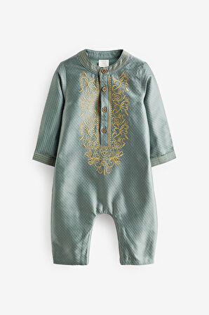 Next Baby Pamuklu Yeşil İşlemeli Bebek Tulum