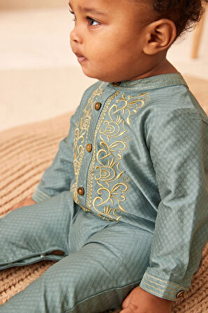 Next Baby Pamuklu Yeşil İşlemeli Bebek Tulum