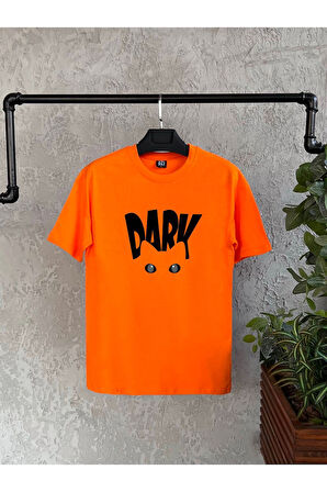 Dark Baskılı Turuncu Oversize Erkek Tshirt