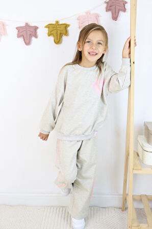 Kız Çocuk Hello Fun Baskılı İspanyol Paça İki İplik Eşofman Takımı