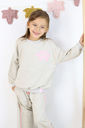 Kız Çocuk Hello Fun Baskılı İspanyol Paça İki İplik Eşofman Takımı