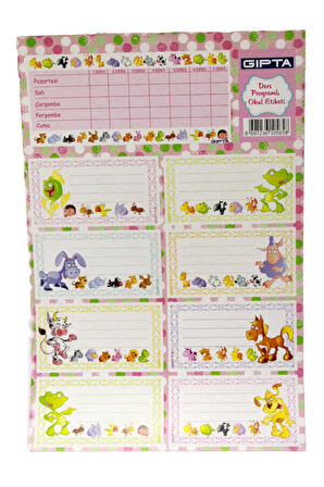 Gıpta-Gırls Ders Programı Okul Etiket 3 Yaprak 16 x 24 cm Hayvanlar