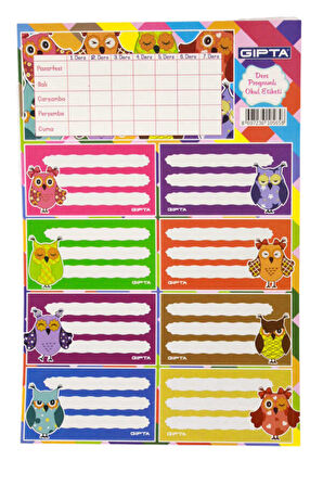 Gıpta-Gırls Ders Programı Okul Etiket 3 Yaprak 16 x 24 cm Sevimli Karakterler