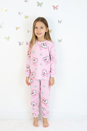 Kız Çocuk Orta Kalınlıkta Basic Baskılı Pijama Takımı